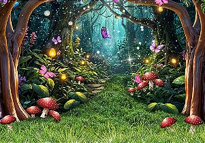 Painel de Festa em Tecido Sublimado Bela Floresta Encantada