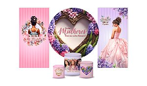 Super Kit Painel De Festa e Capas de Cilindro Tecido sublimado Dia Das Mulheres Floral