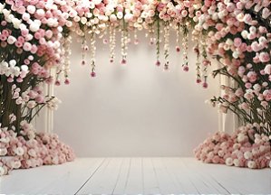 Painel de Festa em Tecido Sublimado Floral  Rosas Pendentes
