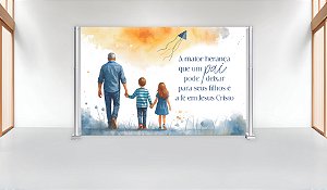Painel de Festa em Tecido Sublimado Dia dos Pais Aquarela Filhos