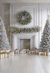 Fundo Fotográfico em Tecido Sublimado Lareira com Guirlanda de Natal