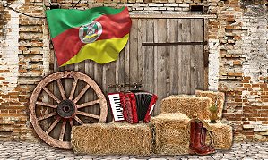 Painel de Festa em Tecido Sublimado Gaúcho com Bandeira