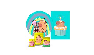 Super Kit Painel De Festa Casado e Capas de Cilindro em tecido Capivara Birthday Verde