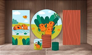 Super Kit Painel De Festa e Capas de Cilindro em tecido sublimado Capivaras