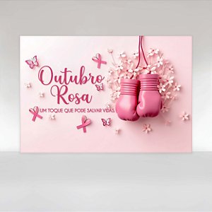Painel de Festa em Tecido Sublimado Outubro Rosa Luvas