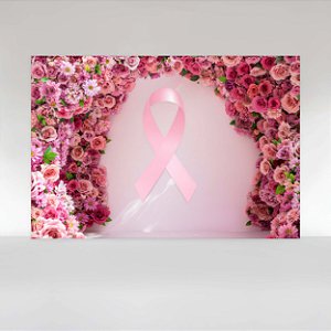Painel de Festa em Tecido Sublimado Outubro Rosa Com Arco Floral