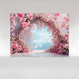 Painel de Festa em Tecido Sublimado Arco Floral de Rosas