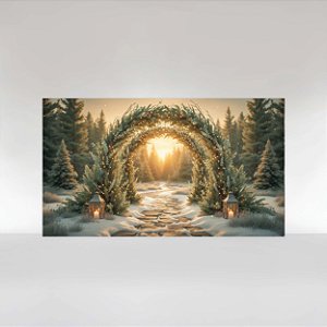 Painel de Festa em Tecido Sublimado Portal Verde de Natal