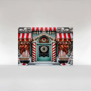 Painel de Festa em Tecido Sublimado Lojinha de Natal