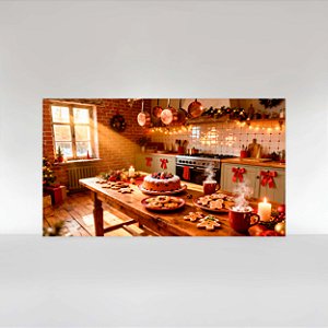 Painel de Festa em Tecido Sublimado Cozinha de Natal