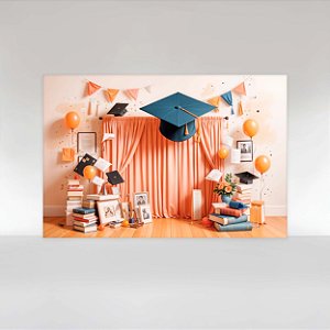 Painel de Festa em Tecido Sublimado com com Livros e Capelo de Formatura