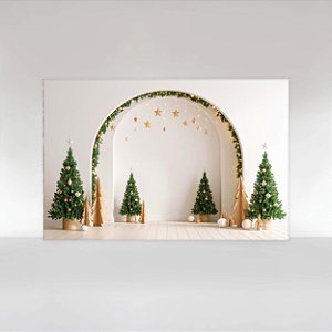 Painel de Festa em Tecido Sublimado Natal com Arco Romano Off White