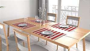 Kit 8 Jogos Americanos Tecido Sublimado -Vermelho e Off Listrados de Natal 50x40cm