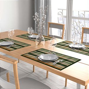 Kit 8 Jogos Americanos Tecido Sublimado Xadrez Verde de Natal 50x40cm