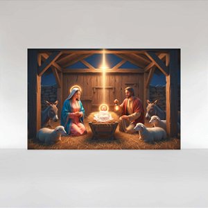 Painel de Festa em Tecido Sublimado Presépio de Natal