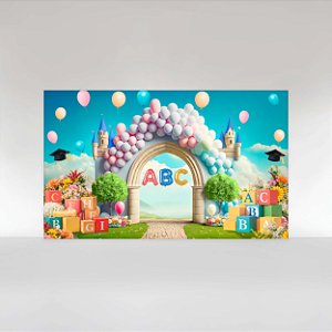 Painel de Festa em Tecido Sublimado Formatura ABC Arco de Balões