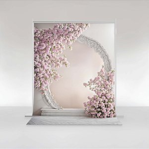 Fundo Fotográfico em Tecido Sublimado Floral Rosa