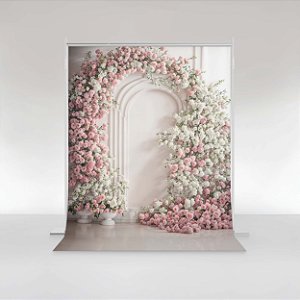 Fundo Fotográfico em Tecido Sublimado Arco Floral Rosa