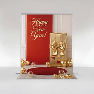 Fundo Fotográfico em Tecido Sublimado Ano Novo Vermelho e Dourado