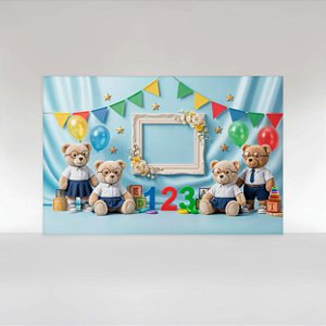 Painel de Festa em Tecido Sublimado Volta as Aulas ABC Ursinhos