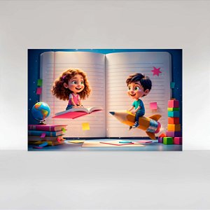 Painel de Festa em Tecido Sublimado Volta às aulas ABC Caderno