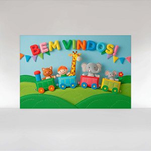 Painel de Festa em Tecido Sublimado Volta às aulas ABC Textura de Feltro