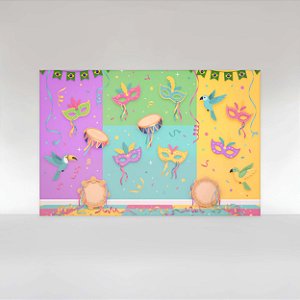 Painel de Festa em Tecido Sublimado Carnaval Infantil Colorido