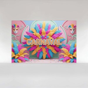 Painel de Festa em Tecido Sublimado Cenário de Carnaval com Plumas Coloridas
