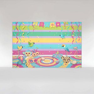 Painel de Festa em Tecido Sublimado Carnaval Infantil Listras Coloridas