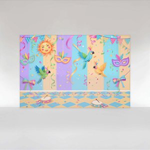 Painel de Festa em Tecido Sublimado Carnaval Infantil Paredes Coloridas
