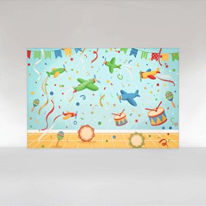 Painel de Festa em Tecido Sublimado Carnaval Infantil Aviãozinhos Coloridos