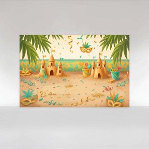 Painel de Festa em Tecido Sublimado Carnaval Infantil Castelinho de Areia