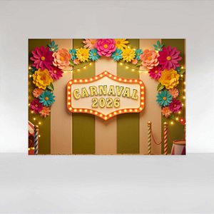 Painel de Festa em Tecido Sublimado Carnaval 2026 com Flores