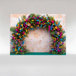 Painel de Festa em Tecido Sublimado Carnaval Arco Floral