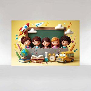 Painel de Festa em Tecido Sublimado Volta às aulas ABC Quadro Negro