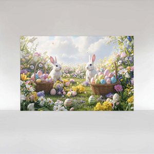 Painel de Festa em Tecido Sublimado Páscoa Jardim Encantado