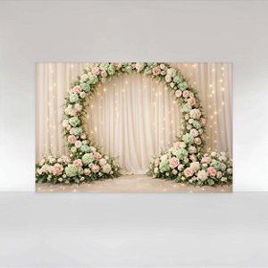 Painel de Festa em Tecido Sublimado Floral com Cortina