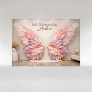 Painel de Festa em Tecido Sublimado Dia Internacional das Mulheres Asas de Borboleta