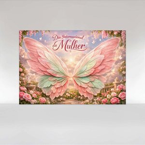 Painel de Festa em Tecido Sublimado Dia Internacional das Mulheres Asas de Borboleta Floral