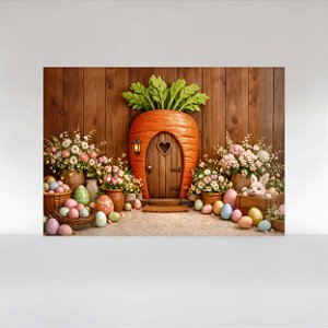 Painel de Festa em Tecido Sublimado Cenário Páscoa Casinha do Coelhinho