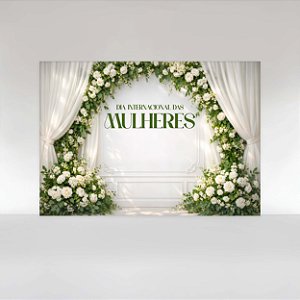 Painel de Festa em Tecido Sublimado Dia Internacional das Mulheres Boiserie Floral