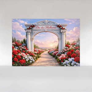 Painel de Festa em Tecido Sublimado Dia Internacional das Mulheres Portal Floral
