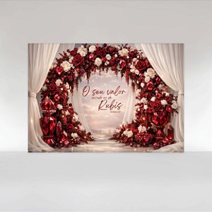 Painel de Festa em Tecido Sublimado Dia Internacional das Mulheres Arco Floral de Rubis