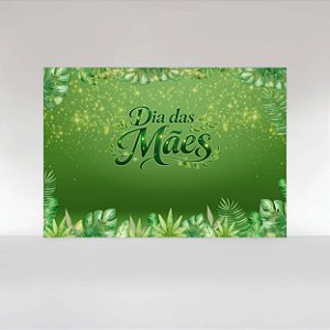 Painel de Festa em Tecido Sublimado Dia das Mães Verde com Folhagens