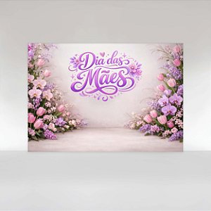 Painel de Festa em Tecido Sublimado Dia das Mães Floral Lilás