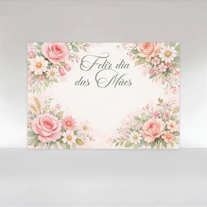 Painel de Festa em Tecido Sublimado Dia das Mães Rosas em Aquarela