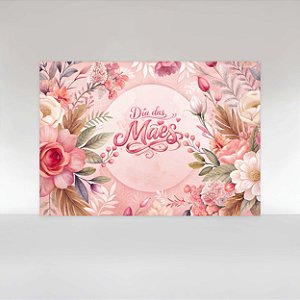 Painel de Festa em Tecido Sublimado Dia das Mães Floral Rosa