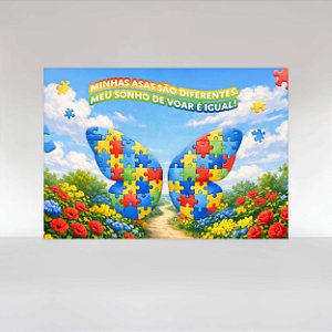 Painel de Festa em Tecido Sublimado Mês de conscientização do Autismo Borboleta