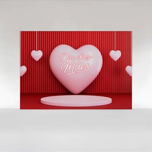 Painel de Festa em Tecido Sublimado Dia das Mães Palco com Corações