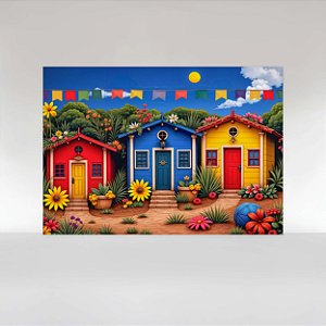 Painel de Festa em Tecido Sublimado Festa junina Casinhas